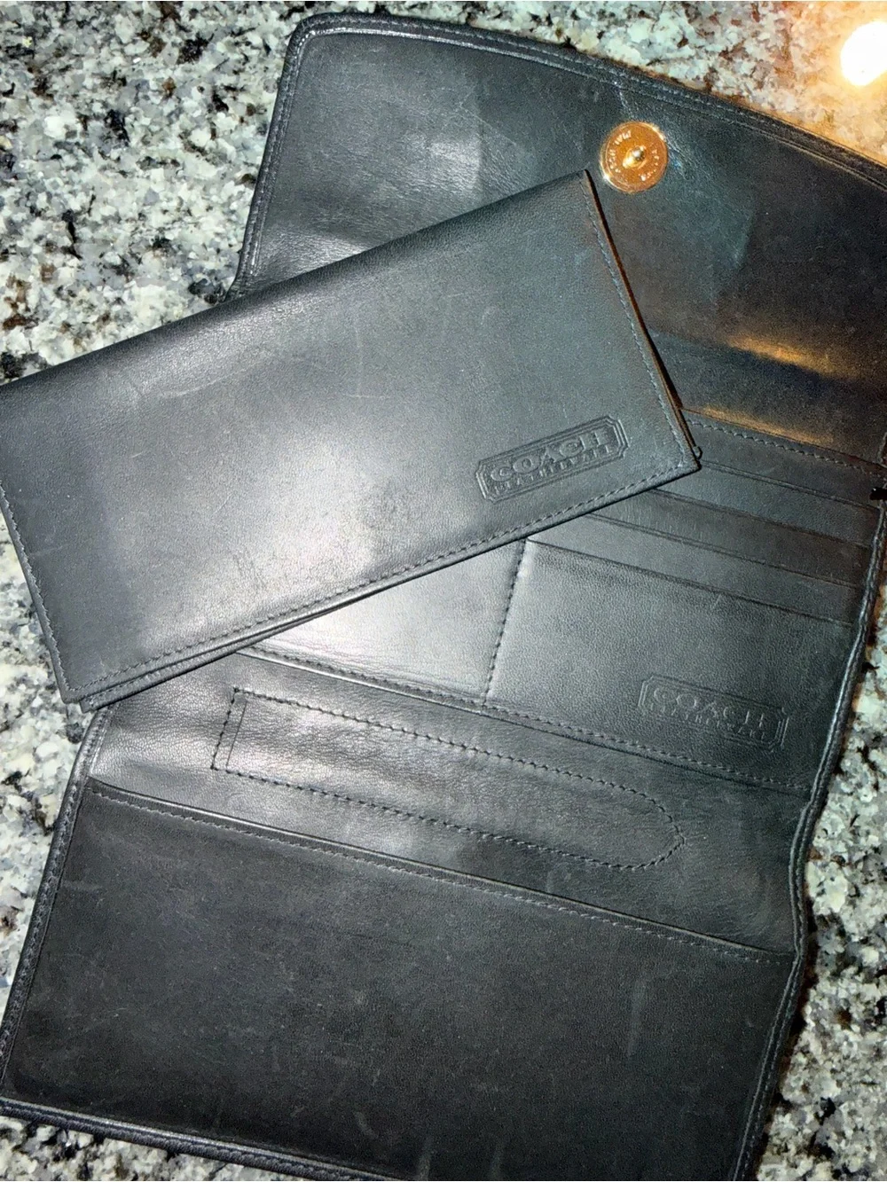 Vintage Coach Classic Black Leather Fold-Over